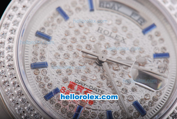 Rolex Day-Date Oyster Perpetual Automatic Full Diamond Bezel and Dial,Blue Marking and Big Calendar - Click Image to Close